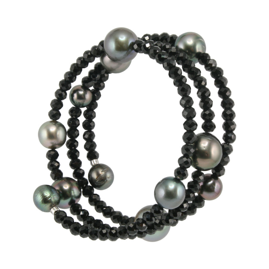 Tahitian Multi-Colour Pearl and Black Spinel Bracelet - Devino Pearls
